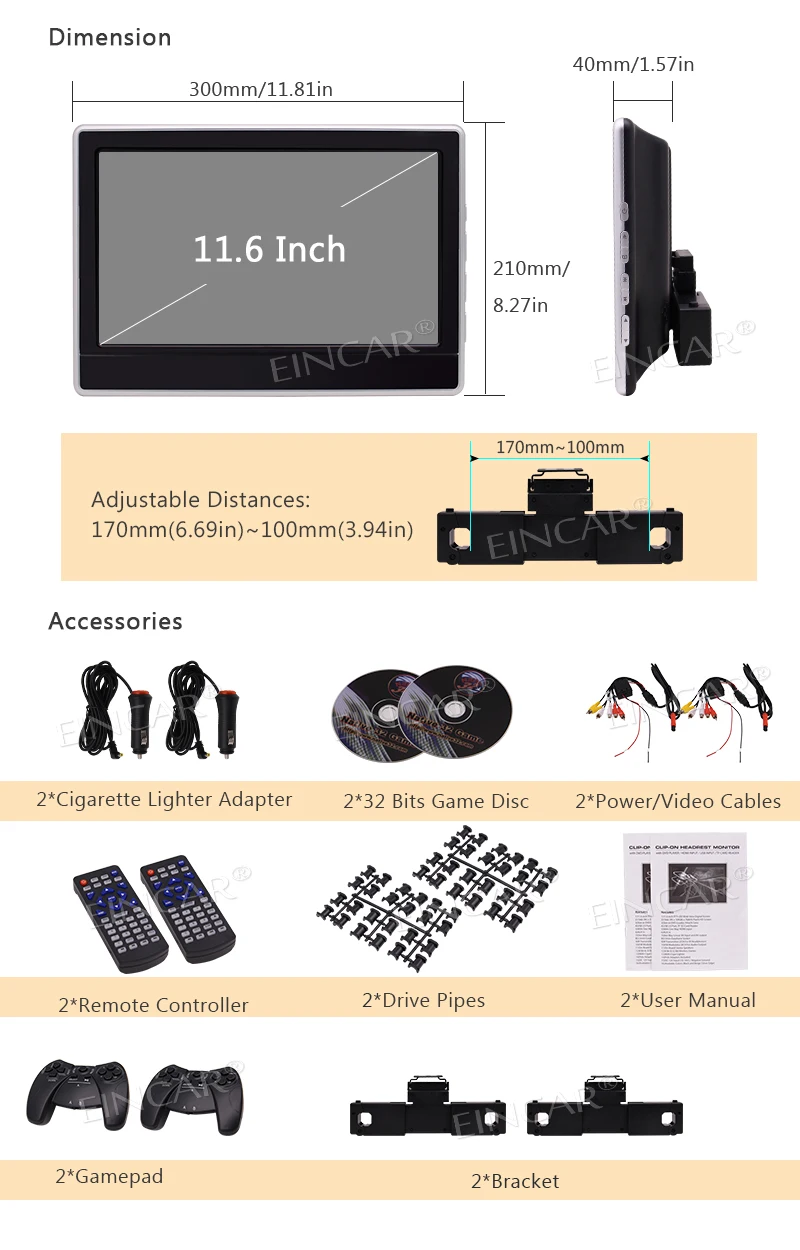 Clearance Car Headrest Monitor DVD Player 1080P Backseat DVD & IR Transmitter 32 Bits wireless games Audio/Video AV input & AV out 10