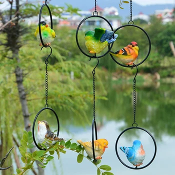 

Animal Bird Garden Design Landscape Sculpture Festival Decor Ornament Figurine with Iron Ring Cute Birds Resin Crafts