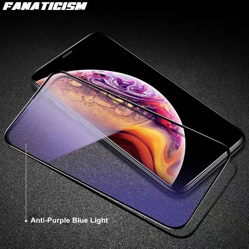 100pcs 9D Full Cover Tempered Glass For iPhone 6 7 8 Plus Anti-Blue Purple Light Screen Protector For iPhone11 Pro XR XS Max