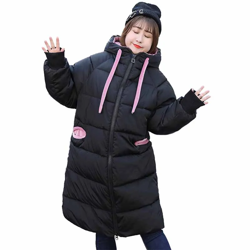 

Winter Cotton Parkas Women Plus size 4XL Thicken Coat Hooded Long Windproof Warm Jackets Female Velvet Down cotton Coats G153