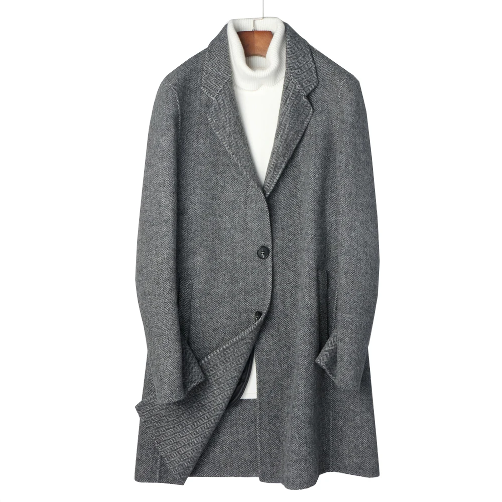 

Real Sheep Wool Men Overcoat New slim woolen Hand sewed overcoat Casual Style Cashmere Men Fashion coat Extra Big Size