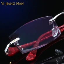 Модные титановые очки без оправы для женщин, тонированные линзы, очки по рецепту, оправа с камнями