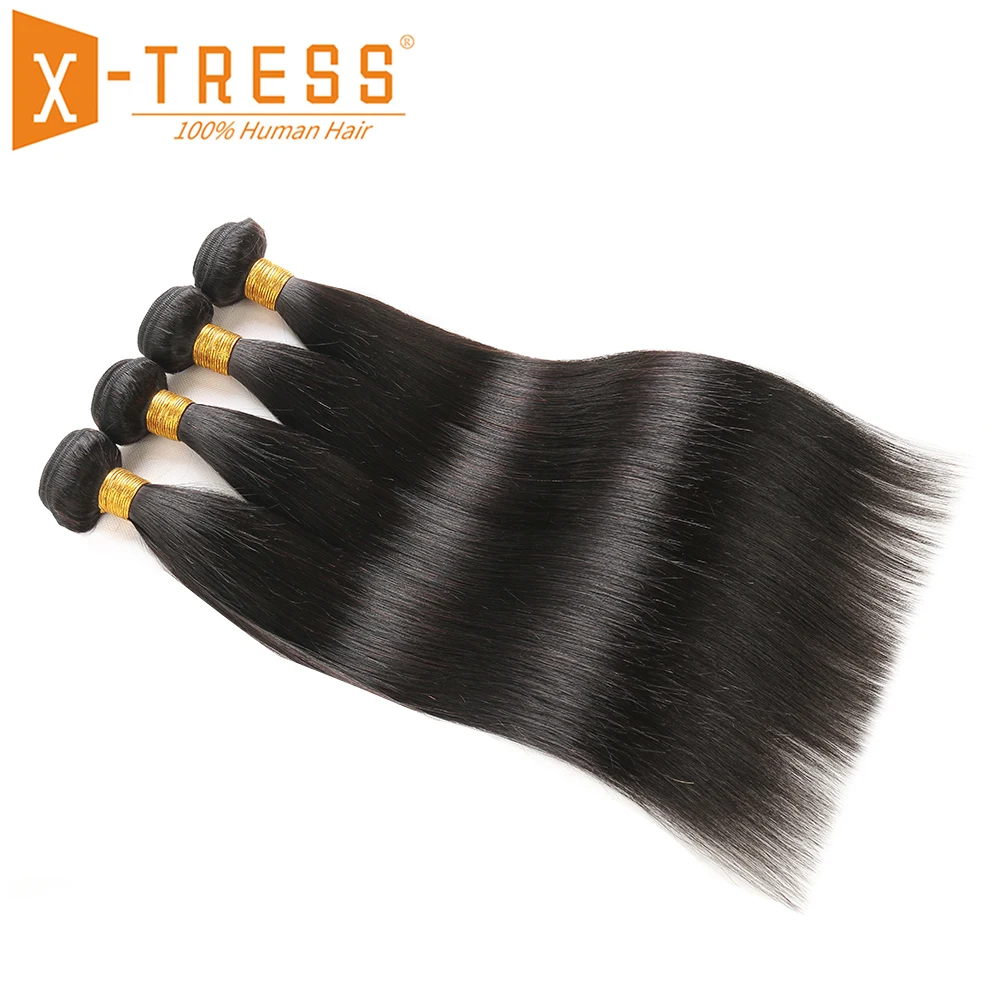 

Brazilian Straight 100% Human Hair Weaves X-TRESS Natural Color Non Remy Human Hair Weft Extensions 8-28inch 1/3 PCS Bundles