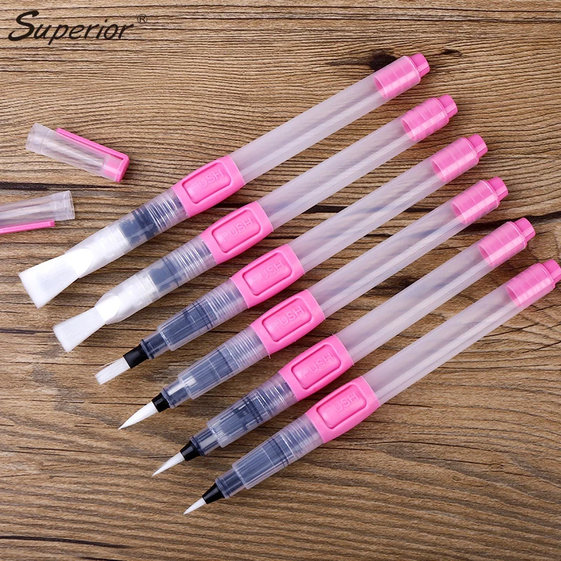 

6Pcs Water Brush Water Paint Brush Set Large Capacity Soft Watercolor Painting Brush Pen For Beginner Drawing Art Supplies