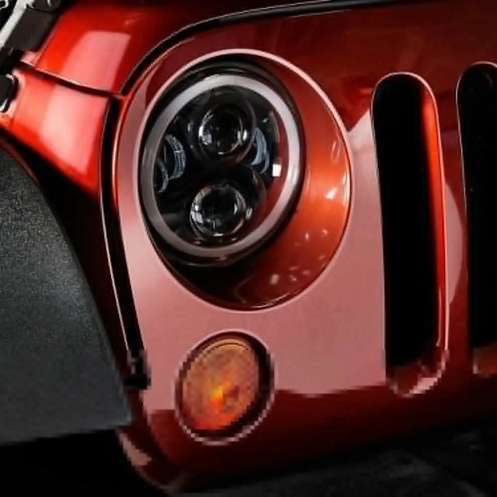Pair Led Headlights 7 Inch Black Angle Eyes & DRL For Land Rover Defender