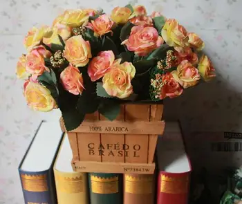 

Gold Silk Flowers artificial flower Mini Rose Home Decor for wedding roses bouquet decoration European style Decorative Flowers