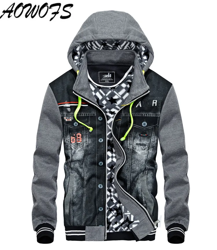 2017 Fashion Brand Hoodies Men denim patchwork Sweatshirt Male Zipper
