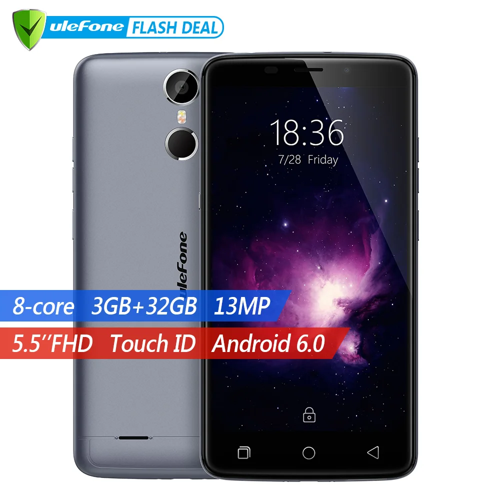 Ulefone Vienna teléfono móvil 5,5 pulgadas FHD MTK6753 Octa Core Android 6,0 3 GB + 32 GB 13MP Cámara huella dactilar ID 4G