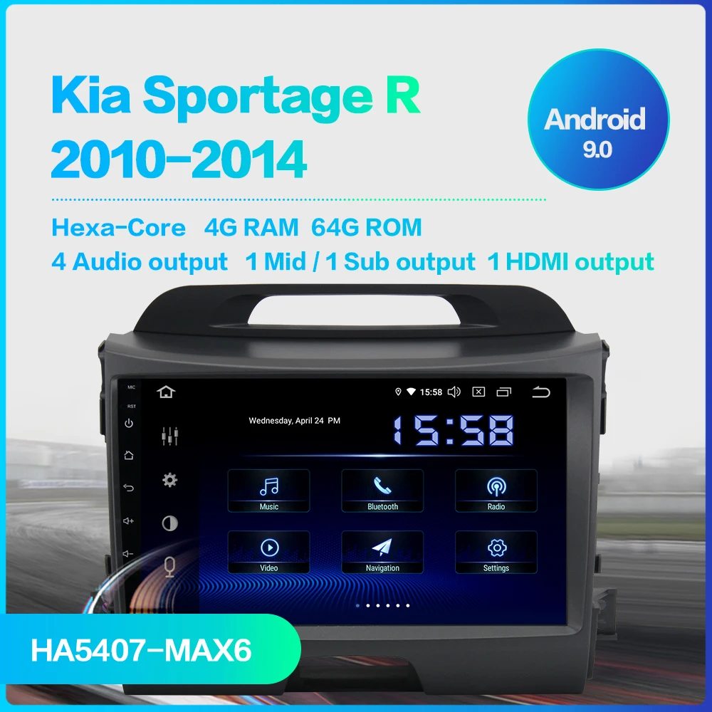 Best Dasaita 9" IPS Car Android 9.0 Radio Player for Kia Sportage R 2013 2014 2015 2016 Bluetooth GPS Navigator Car Audio 1