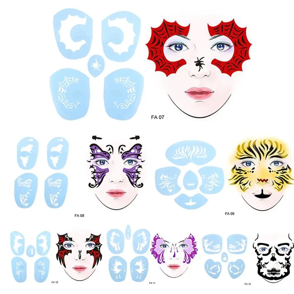 

6 Styles Facial Tattoo Stencils Reusable Face Paint Template Fake Tattoo Painting Design Tool Body Art Makeup Stickers For Party