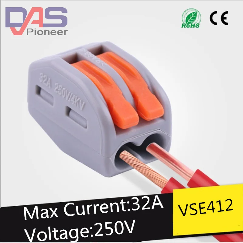 

10pcs Universal Compact Wire Connector 2 pin Conductor Terminal Block With Lever AWG 28-12