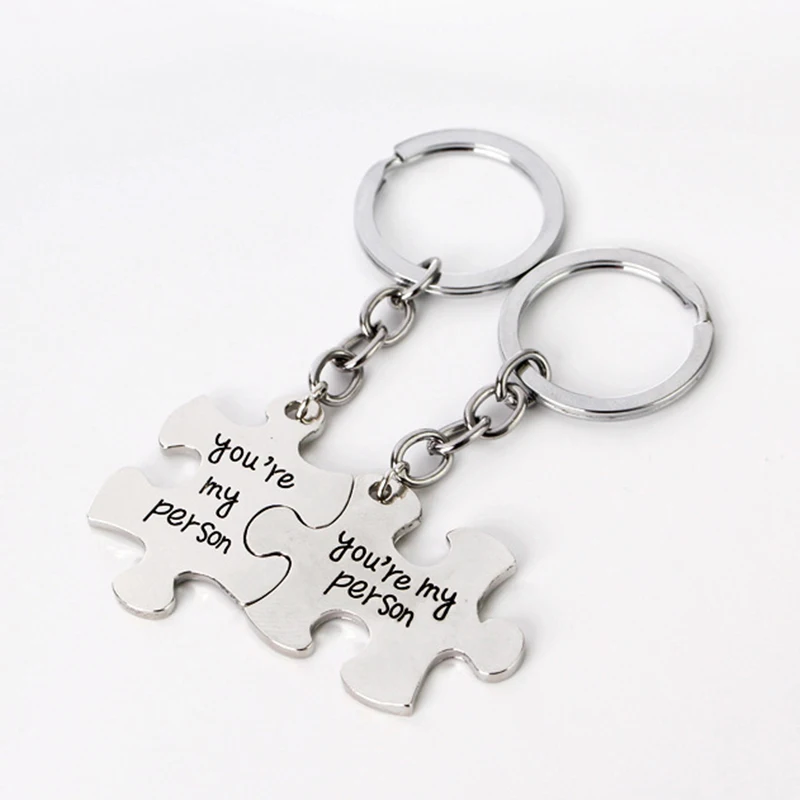 

LNRRABC 1 Pair Silver Chic Keychain Keyring Puzzle You're My Person Pendant Keychain Bag Key Chain Valentine's Day Gift llavero