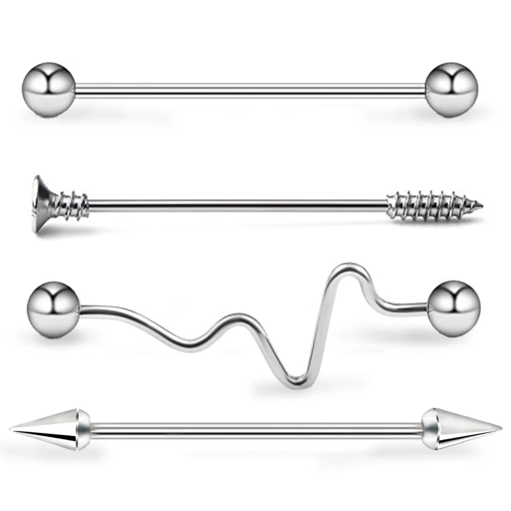 Body Punk 4pcs/set Industrial Piercing Bars 14G 316L Surgical Steel