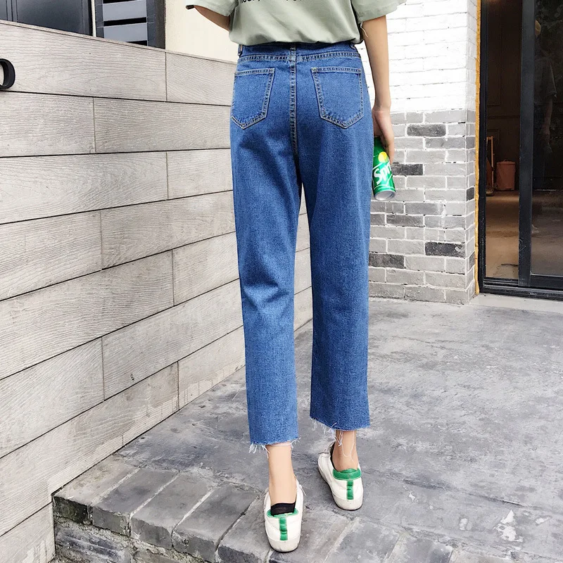 100%cotton White Jeans for Women High Waist Harem Mom Jeans spring 2019 new plus size black women jeanspants beige blue
