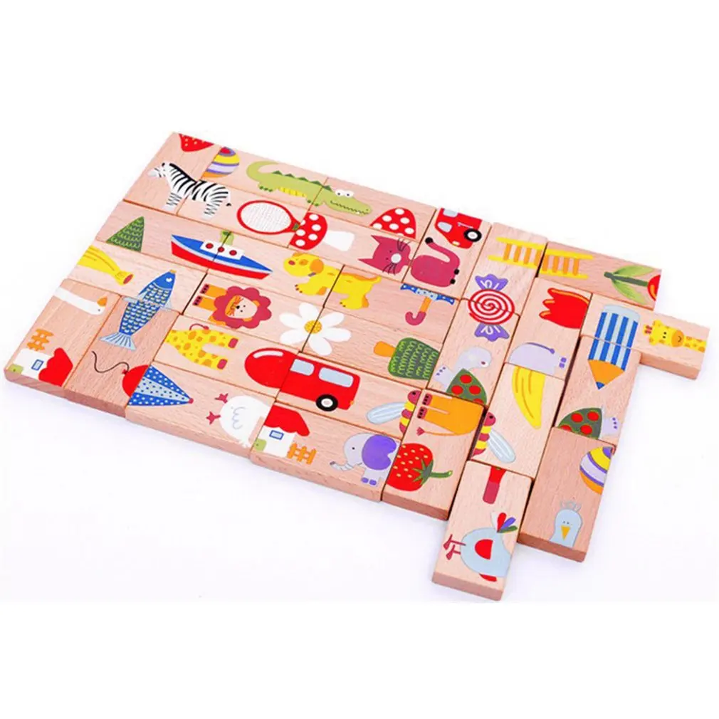 

15/28pcs 3D Wooden Dominoes Building Block Cartoon Animal Non-Toxic Colored Jigsaw Tangram Educational Baby Kids Best Toy Gifts