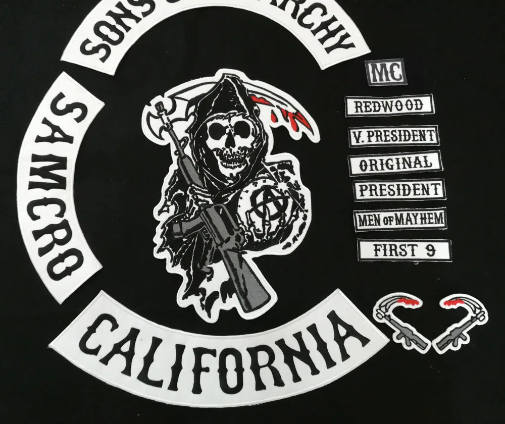 

2015 Black 13pcs/set Sons of biker patches for Vest clothing of Anarchy patches badges sticker iron on applique embroidered