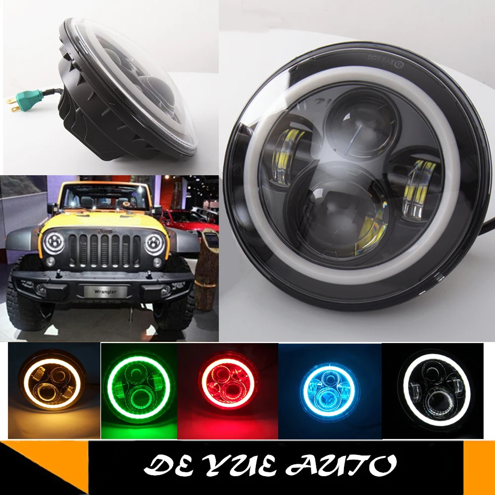 

for Land Rover Defender auto LED headlight 7 inch round head lights kit 75w amber turn light for Jeep wrangler TJ LJ Hummer