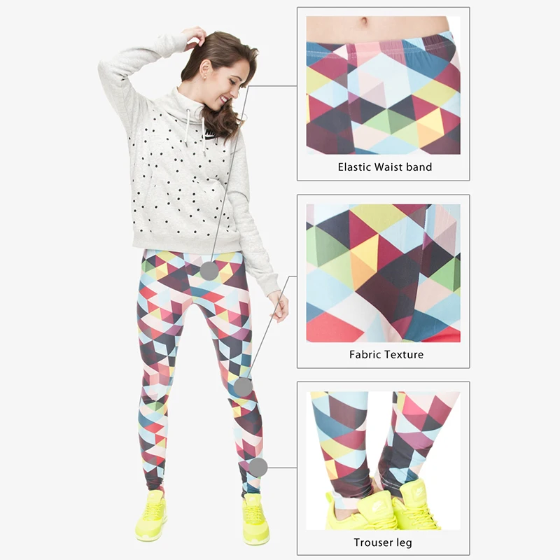 Для женщин леггинсы для Новая мода 3D цифровой Красочные треугольники с геометрическим принтом Леггинсы узкие брюки