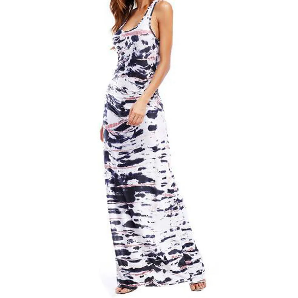 Fashion Summer Boho Long Beach Sleeveless Maxi Dress Woman Party Night Summer Beachwear Casual Dress Fashion Long Dress