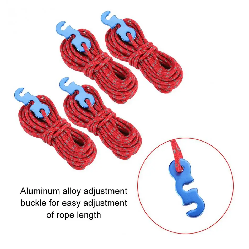 3 мм светоотражающего тента ветровая веревка 4 шт./лот открытый солнцезащитный тент Кемпинг Ветрозащитный тент веревка с пряжкой крюк Палатка аксессуары