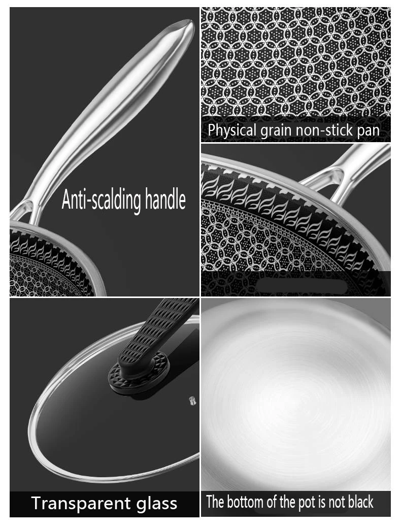 Stainless Steel Wok Non-stick Pan Without Oil Smoke Uncoated Household Wok Pan Induction Pot Kitchen Pot Frying Pan Cooking Pot