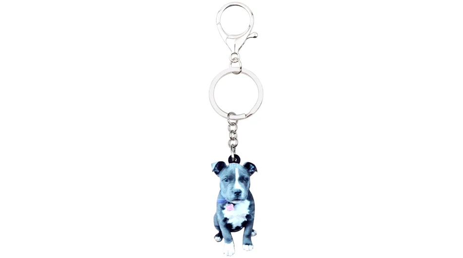 Bonsny Acrylic Staffordshire Bull Terrier Dog Key Chains Keychain Rings Novelty Animal Jewelry For Women Girl Kid Handbag Charms