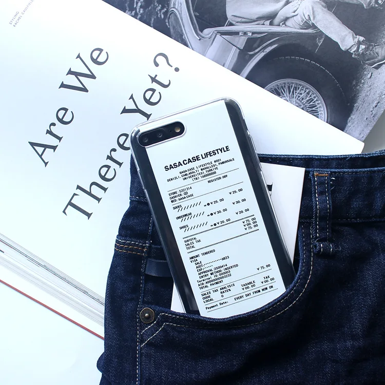

Fashion Phone Case Bill Shopping Receipt Letter Transparent Cover For iphone 7 6S 6 8 Plus Back Covers Creativity Cases Coque