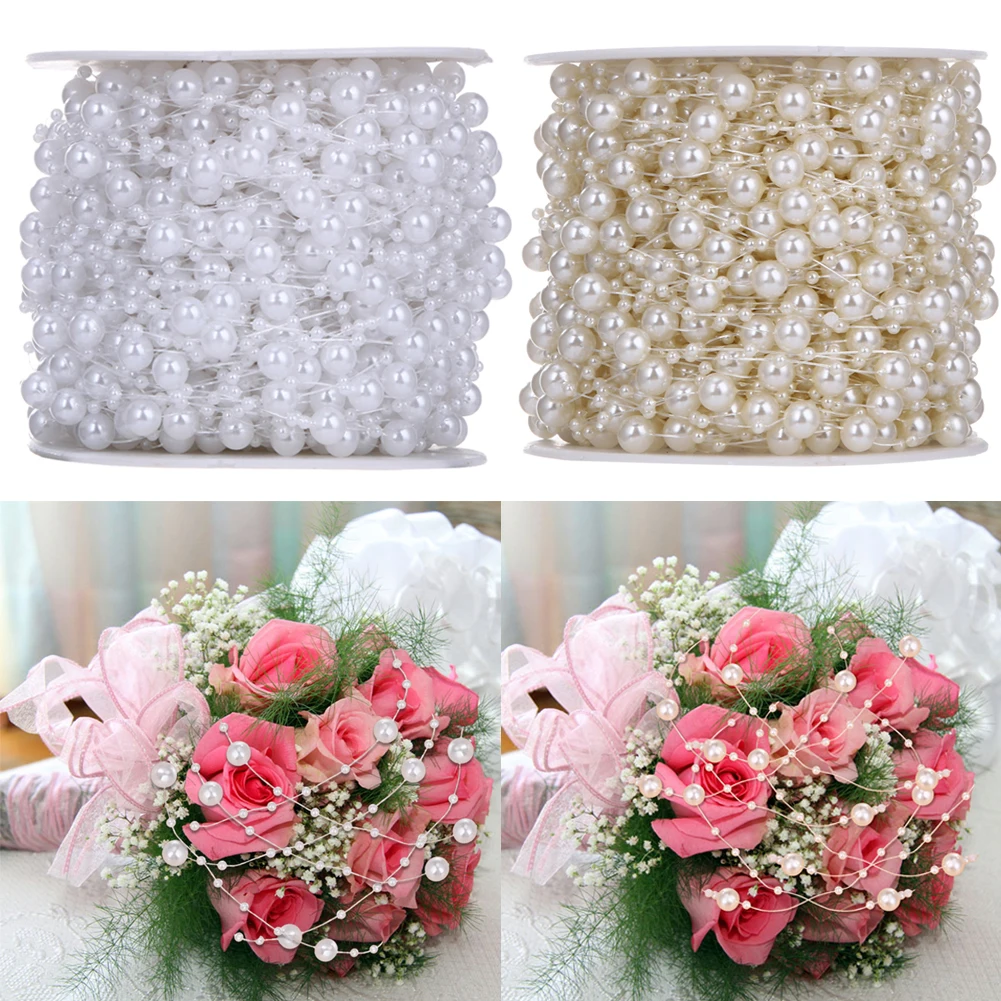 

10m Fishing Line Artificial Pearls Beads Chain Garland Flowers with 8mm+3mm Mixed Beads DIY Wedding Party Decorations Supplies
