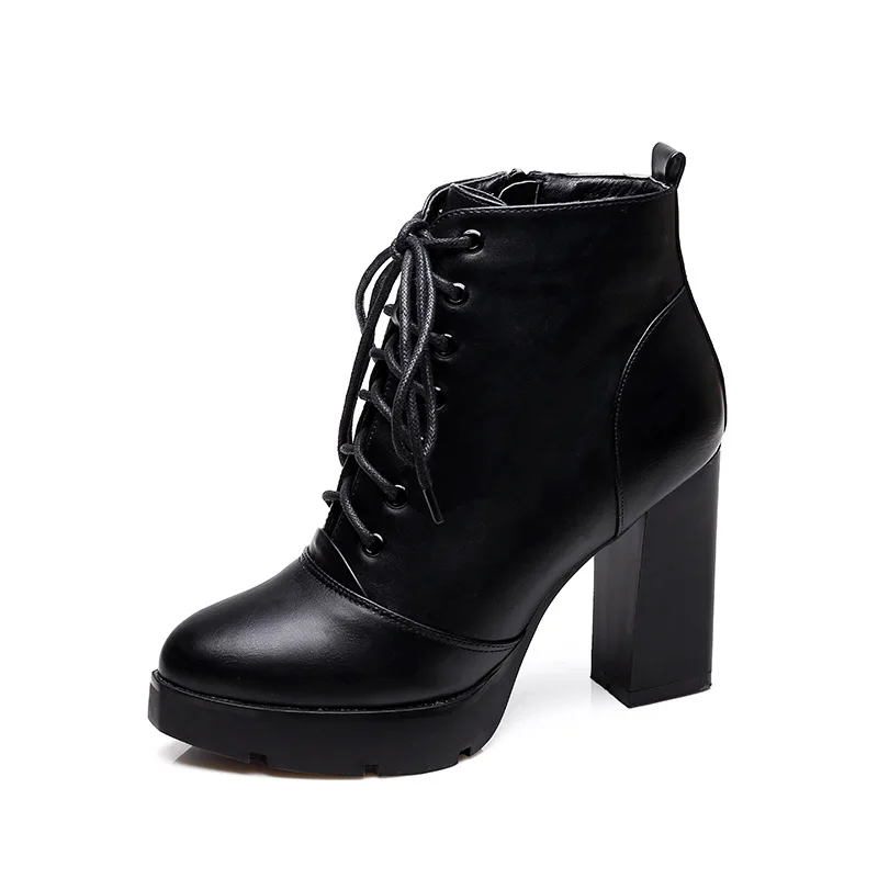 

Black Women Ankle Boots Leather Dropshipping Brand Women High Heels Boots Martin Platform Zapatos De Mujer