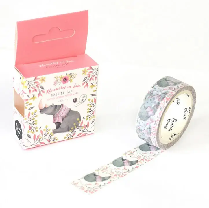 

JA217 The Rhinoceros with Flowers Decorative Washi Tape DIY Scrapbooking Masking Tape School Office Supply Escolar Papelaria