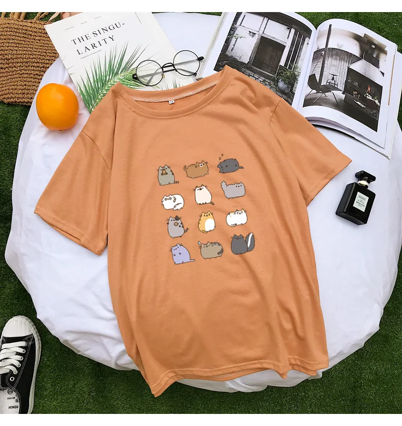 Best Friends T Shirt Women Summer Short Sleeve Loose Kawaii Cartoon Dante Cat Tee Shirt Femme Streetwear Casual Harajuku Clothes (10)