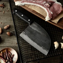 DAMASK полный Tang нож мясника шеф-повара Замороженные ножи сантоку Мясорубка разделочные кухонные ножи Высокоуглеродистый нож со стальным лезвием