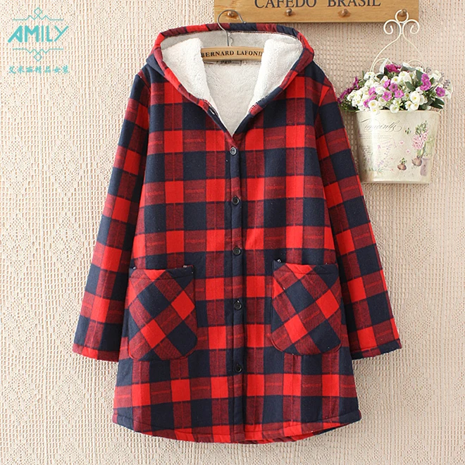 Women Winter Long Cotton Padded Jacket Plaid Wool Added Coats Women 2018 New Long Hooded Winter Jackets Big Size Loose Coat AS027 (9)