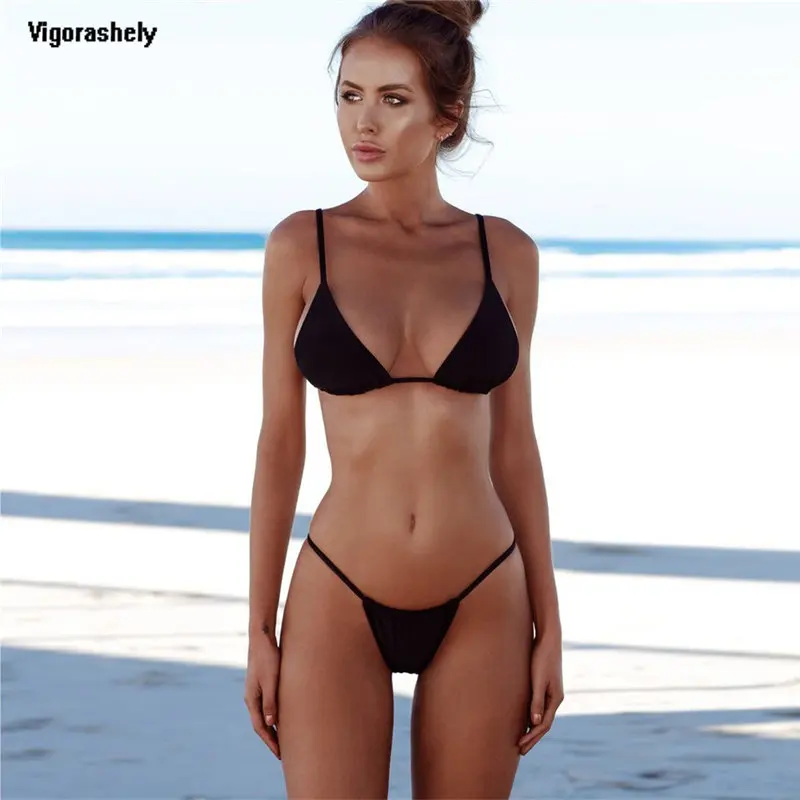 Vigorashely 2021 Сексуальные Черные стринги бикини купальник Женские пуш-ап купальники