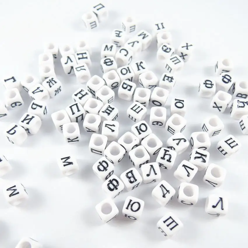 

6*6mm Hole: 3mm white Letters Russian alphabet Beads Square-shape Bracelet Necklace For Jewelry Making DIY Accessories 500pcs
