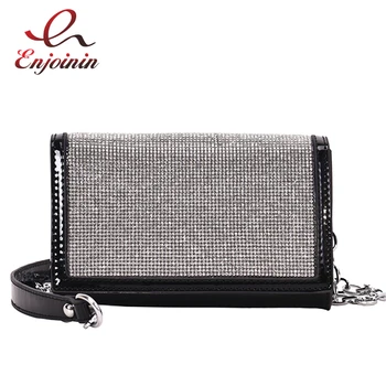 

Black & Silver Luxury Diamond Fashion Girl's Mini Chain Purse Shoulder Bag Tote Crossbody Messenger Bag Handbag For Women Flap
