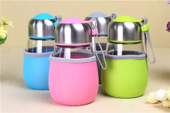 

10pcs/lot 400ML Glass Water Bottle With Tea Infuser Penguin Shape Students Cup Sports Bootle Travel Bottles Mug Birthday Gift