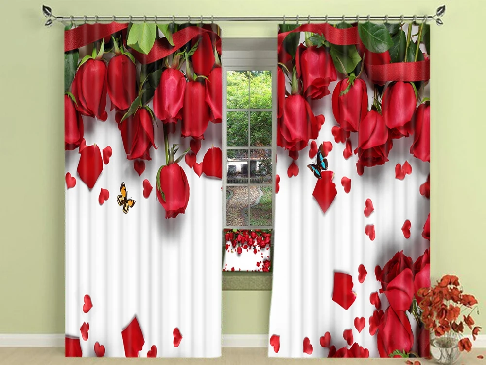 Красные, розовые цветы розы, китайские Роскошные 3D затемненные занавески для окон, занавески для гостиной, кровати, гостиничной стены, гобелены Cortinas