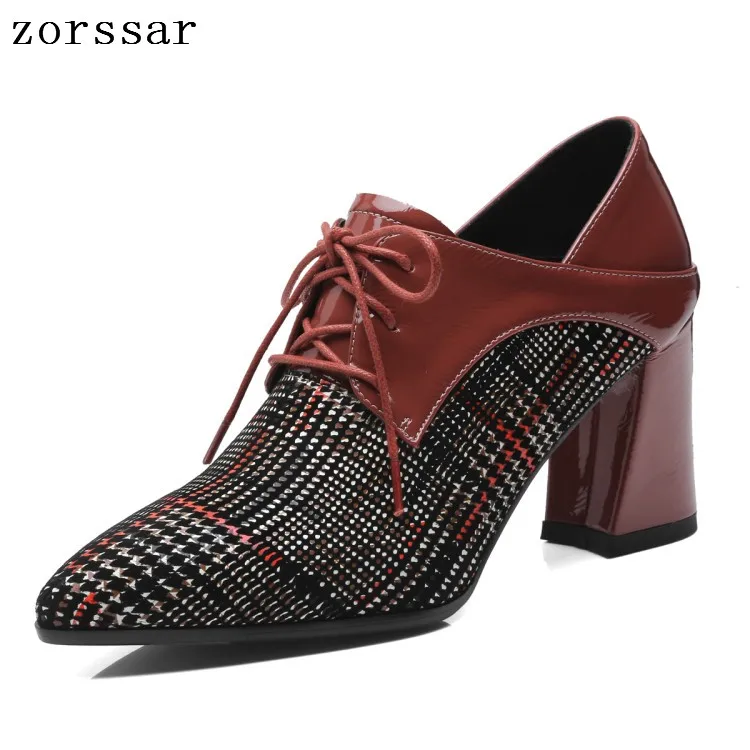 

Zorssar 2019 New women Pumps soft leather Shallow Lace-up Pointed Toe High heels Wedding Party dress shoes