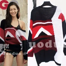 Весна новое поступление Женский Повседневный свитер модный геометрический v-образный вырез пуловер женский шерстяной рукав летучая мышь сексуальный Свободный Топ