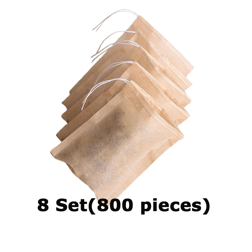 8 Set (800 Pcs) Empty Tea Filter Bag for Loose Leaf Herbs Teas Cotton Drawstring Seal Filters (Natural Color,7x5cm )