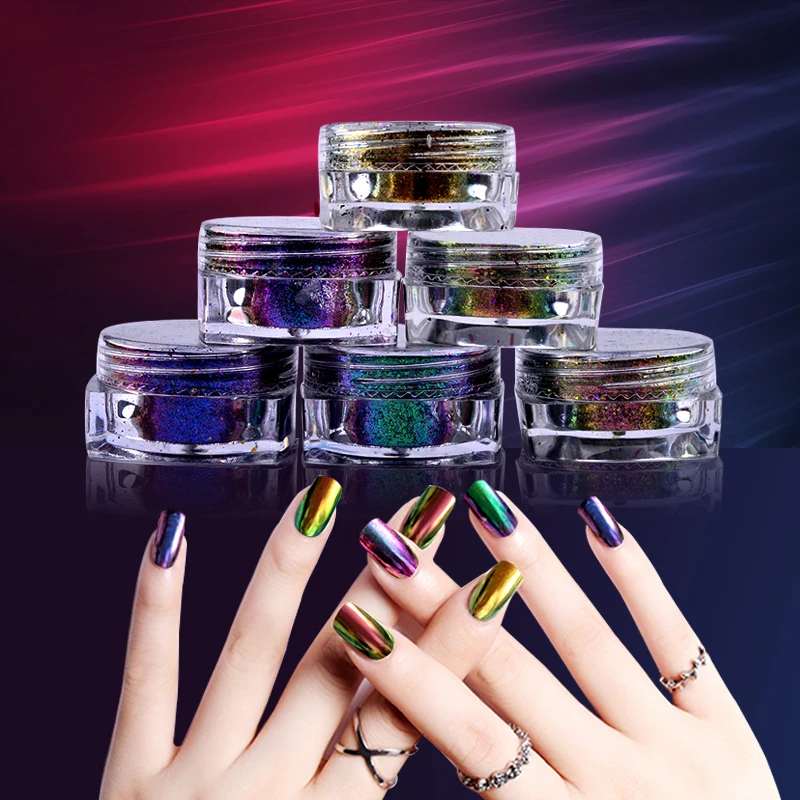 

6 Colors Chameleon Flakes Nail Powder Bling Nail Flecks Powder Dust Shimmer Nail Art Glitter Dust Galaxy Decorations 0.2g/box