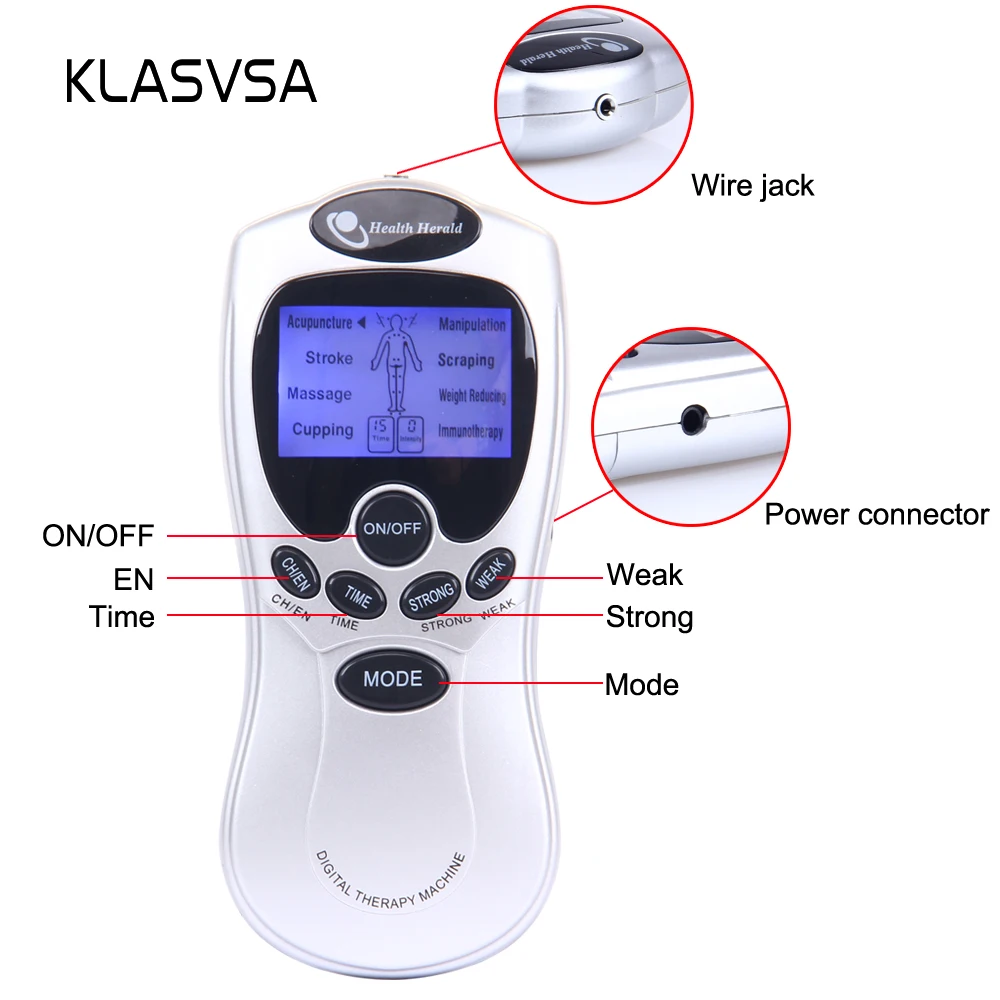 KLASVSA Electronic Acupuncture Stimulator Tens Pad Therapy Treatment Muscle Body Massager Relaxation Health Care Pulse Slimming KLASVSA Electronic Acupuncture Stimulator Tens Pad Therapy Treatment Muscle Body Massager Relaxation Health Care Pulse Slimming