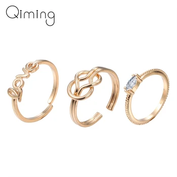 

3pcs/lot Oval Zircon Knot Handmade Rings Women Heart Love Finger Toe Open Ring Sets Birthday Gift Wedding Jewelry Women