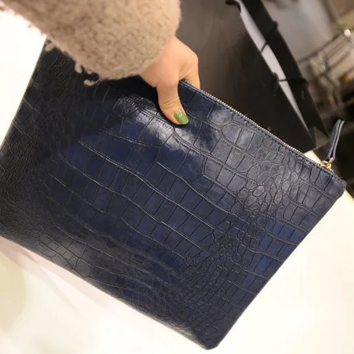 Клатч из искусственной кожи крокодила для женщин, сумка, дизайн, тисненая сумка для мужчин и женщин, вместительная сумка, портативный клатч - Цвет: navy blue