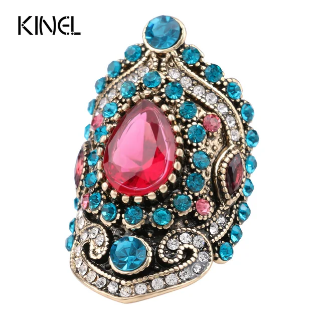 Kinel Hot Pink Big Vintage Wedding Rings For Women Color Gold Mosaic Blue Crysta Kinel Hot Pink Big Vintage Wedding Rings For Women Color Gold Mosaic Blue Crysta