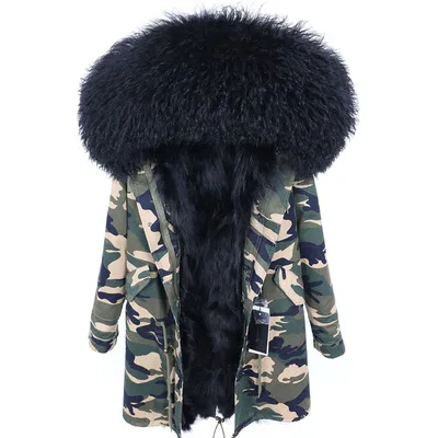 OFTBUY, зимняя женская куртка, большое натуральное меховое пальто, парка, монгольский овечий мех, воротник, Лисий мех, подкладка, камуфляж, длинное пальто, мода - Цвет: 18