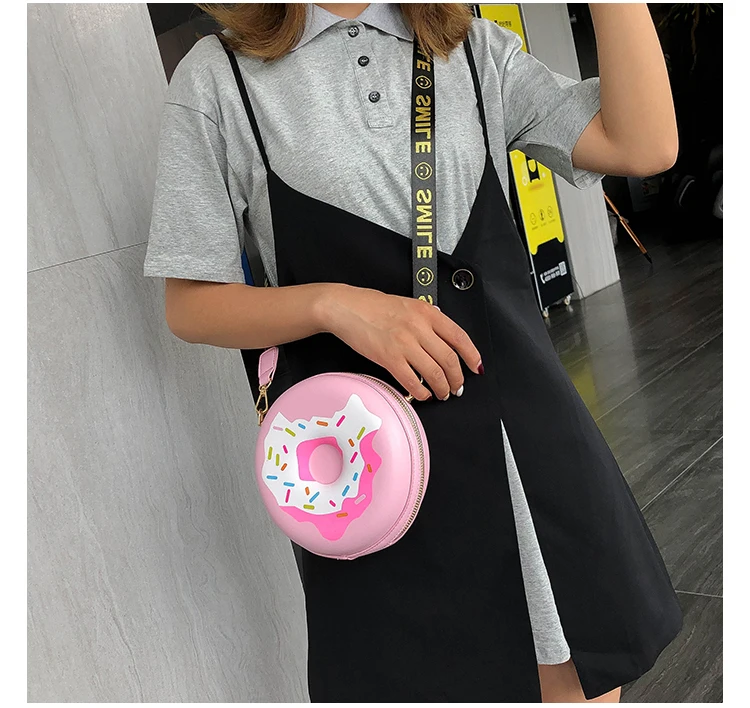 3 Color Fun Cartoon Smiley Shoulder Strap Donut Design Girl's Round Shoulder Bag Handbag Crossbody Bag Women Casual Totes Pouch