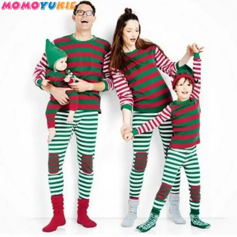 

Family Matching Clothes Christmas Pajamas Set Men's Women Kids Deer Sleepwear Striped Cute Cartoon Cotton Nightwear outfits look