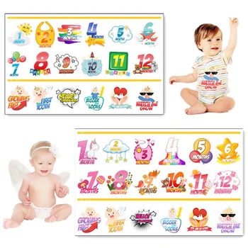 

18PCS Cute Self-adhesive Milestone Monthly Stickers Photo Photography Props for Newborn Infant Toddlers Baby